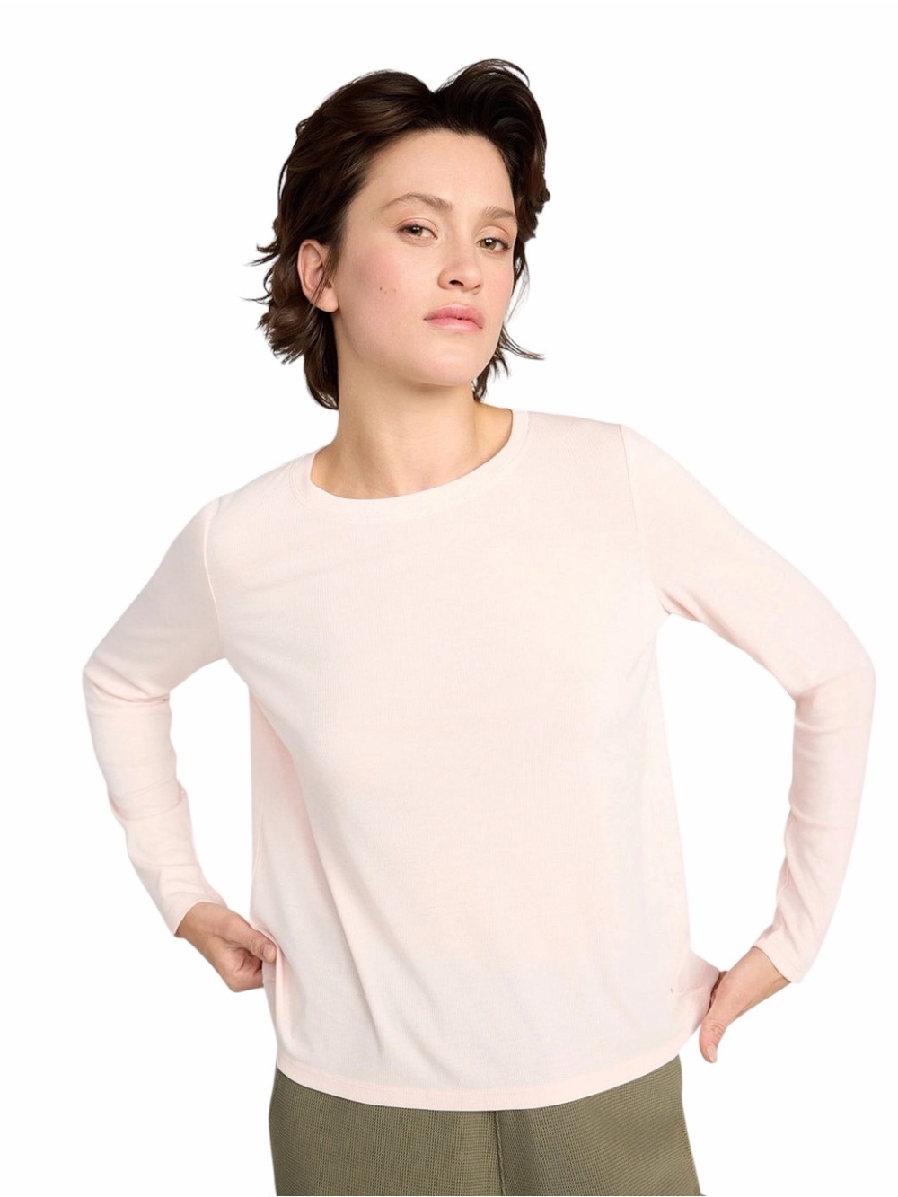 Mondetta Women's Light Pink Ribbed Long Sleeve Top XL Soft Stretch Relaxed Style